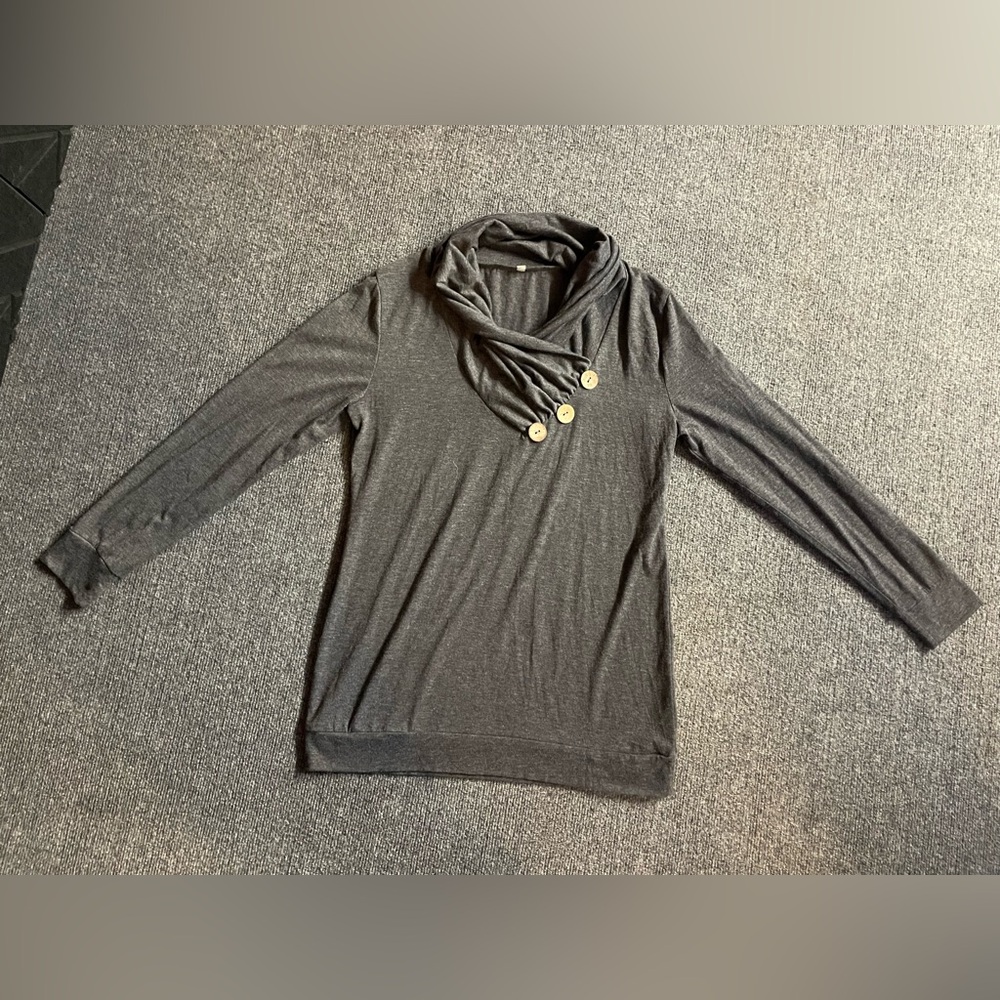 Gray Long Sleeve Top with Button Detail